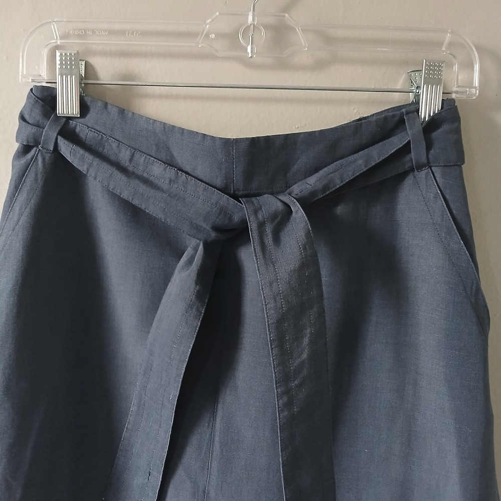 Max Mara Women's Size 2 Gray Button Back Midi Skirt Linen Silk Tie Waist - Picture 2 of 16
